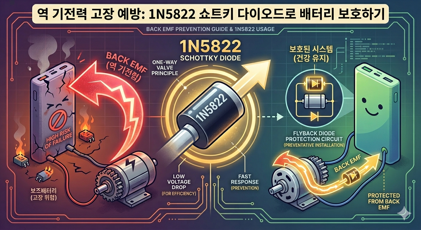 소중한 내 회로를 지켜라! DC/스텝 모터의 ‘역 기전력’과 1N5822 쇼트키 다이오드 활용법