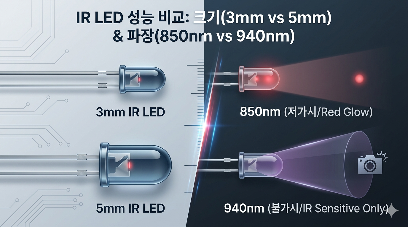 [DIY IR 리모컨 만들기] IR LED 크기 3mm vs 5mm, 파장(940nm/850nm) 완벽 선택 가이드