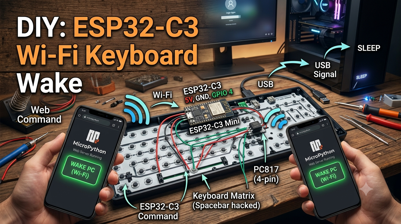 [DIY] 무선 랜(Wi-Fi) PC도 원격으로 켠다! ESP32-C3와 유선 키보드를 활용한 스마트 원격 부팅 스위치 만들기